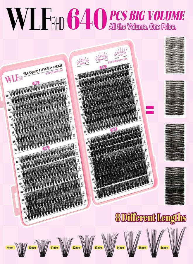 WLFRHD WLF Lash Clusters Kit 640 Pcs Lash Extension Kit Individual Lashes D Curl Clusters Eyelashes Extensions Kit with Lash Book Eyelash Bond and Seal Remover Tweezers Brush(Mix 9-16mm,30D+40D+50D+60D Kit) - Image 3